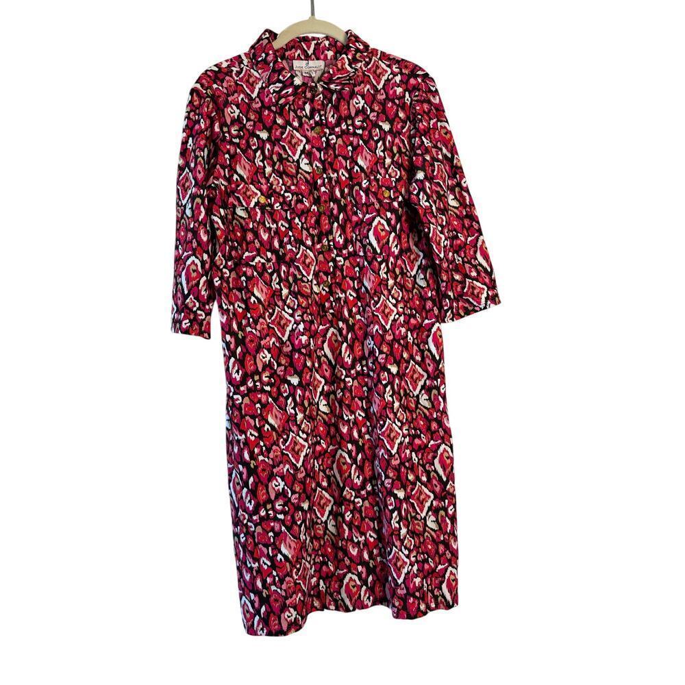 Jude Connally Pink Black White Red Pattern 3/4 Sleeve Knit Collared Sz Medium